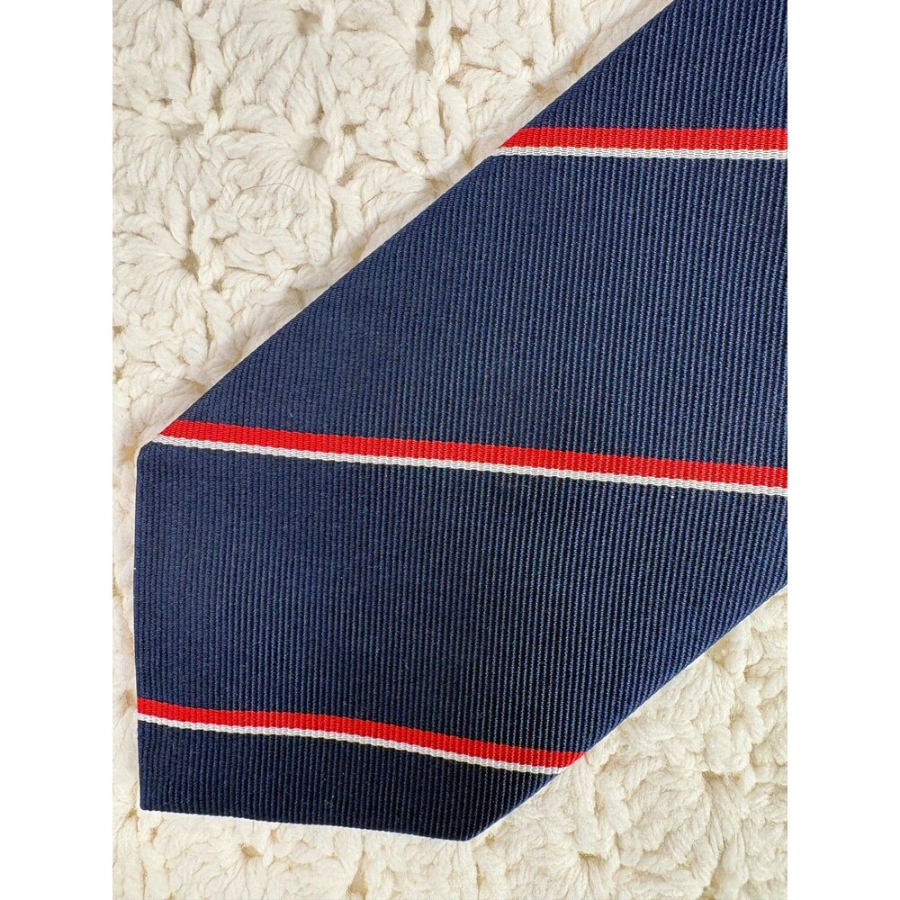 Vintage Danforth Men's Silk Tie Striped Short Navy, Red, White 3.75"-55" EUC USA